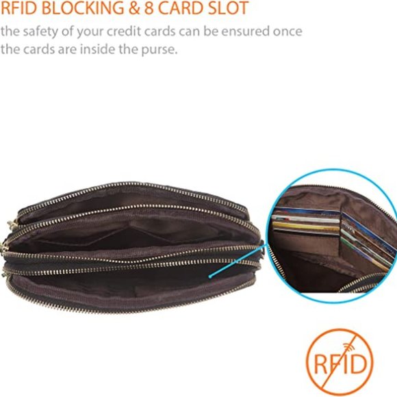 MINICAT RFID Blocking Small Travel Crossbody Purse, Nylon, Brown, 8 CC slots - Picture 2 of 16
